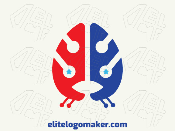 Crie um logotipo para sua empresa com a forma de um cérebro com estilo criativo e com as cores azul e vermelho.