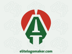 Customizable logo in the shape of a brain combined with a letter "A" with symmetric style, the colors used were green and red.