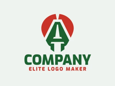 Logotipo customizável com a forma de um cérebro combinado com uma letra "A" com estilo simétrico, as cores utilizadas foi verde e vermelho.