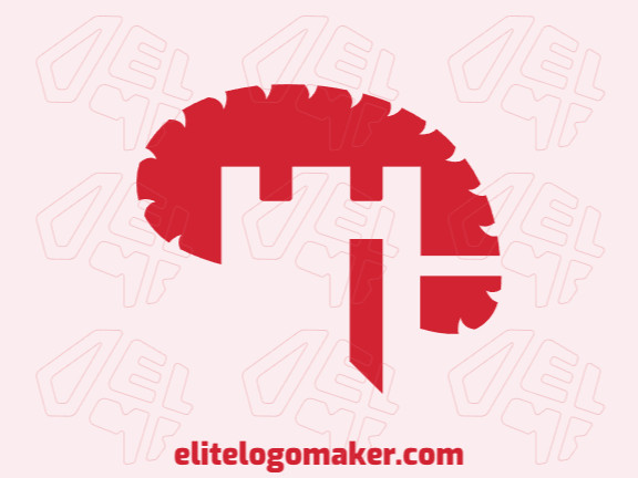 Logotipo abstrato com design refinado, formando um cérebro combinado com um castelo com a cor vermelho.