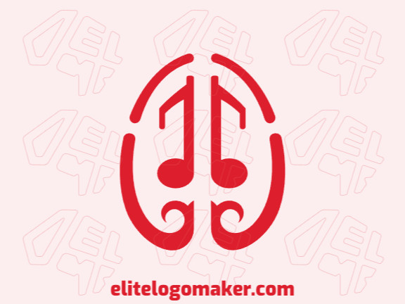 Logotipo criativo com a forma de um cérebro combinado com duas notas musical, com design memorável e estilo abstrato, a cor utilizada é vermelho.