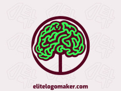 Create a logo for your company in the shape of a brain combined with a tree with an illustrative style of green and dark red colors.