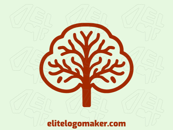 Um logotipo com duplo significado, combinando um cérebro e uma árvore em vermelho escuro, simbolizando crescimento e conhecimento.