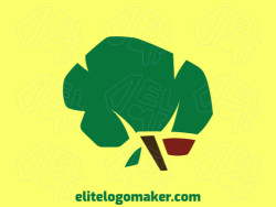 Customizable logo composed of solid shapes and double meaning style, forming a brain combined with a tree with green, brown, and red colors.
