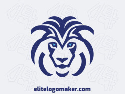Um logotipo mascote audacioso com uma cabeça de leão corajoso, simbolizando bravura e liderança, em tons profundos de azul.