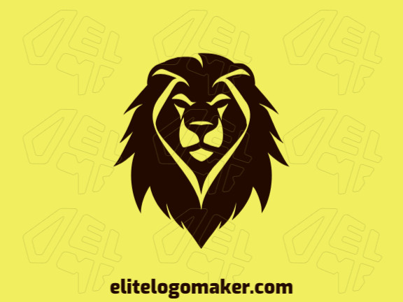 Crie um logotipo ideal para o seu negócio com a forma de uma cabeça de leão valente com estilo simples e cores customizáveis.