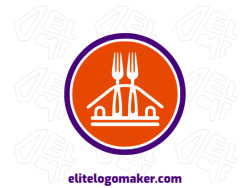 Professional logo in the shape of a bridge combined with a fork with an circular style, the colors used was blue and orange.