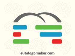 Minimalist logo in the shape of a bridge combined with a graph, the colors used are green, red, blue, and gray.
