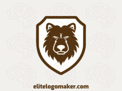 A logo is available for sale in the shape of a brown bear with an abstract design and dark brown color.