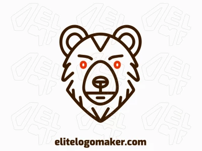 Um logotipo monolinear apresentando um urso marrom, projetado com linhas suaves e uma paleta de cores marrom e laranja para um visual acolhedor e convidativo.