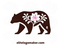 Ideal logo for different businesses in the shape of a brown bear combined with a flower with an abstract style.