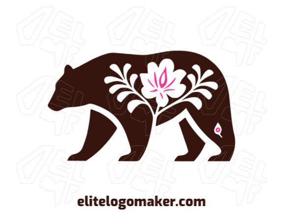 Logotipo ideal para diferentes negócios com a forma de um urso marrom combinado com uma flor com estilo abstrato.
