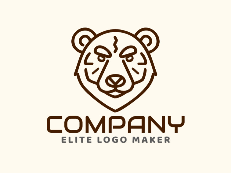 Um logotipo profissional e inspirador com a cabeça de um urso marrom em estilo monoline, exalando elegância e sofisticação.