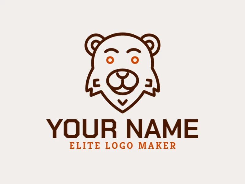 Una plantilla de logotipo editable con la cabeza de un oso marrón en líneas finas, diseñada en un estilo simple con tonos marrón y naranja para una apariencia limpia y moderna.