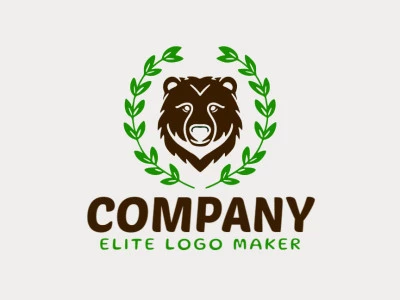 Embrace the harmony of nature with this minimalist logo featuring a brown bear and leaves. The green and brown tones evoke a sense of tranquility and connection to the wilderness.