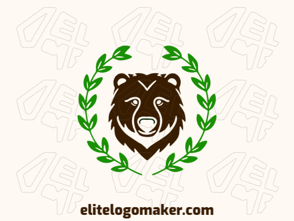 Embrace the harmony of nature with this minimalist logo featuring a brown bear and leaves. The green and brown tones evoke a sense of tranquility and connection to the wilderness.