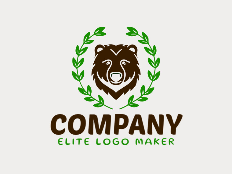 Embrace the harmony of nature with this minimalist logo featuring a brown bear and leaves. The green and brown tones evoke a sense of tranquility and connection to the wilderness.