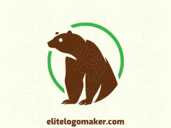 Professional logo in the shape of a brown bear on alert with an creative style, the colors used was green and brown.