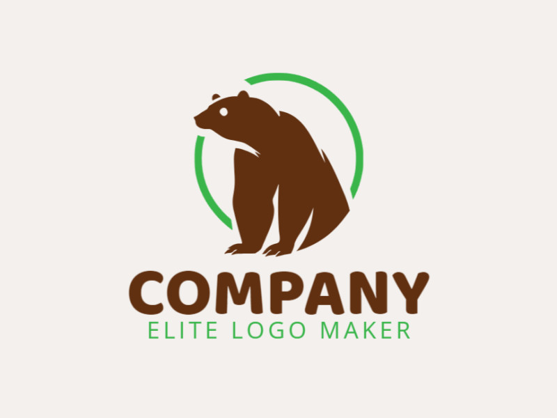 Logotipo profissional com a forma de um urso marrom em alerta com estilo criativo, as cores utilizadas foi verde e marrom.