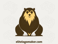 Um mascote encantador de um urso marrom sentado, com uma paleta aconchegante de amarelo escuro e marrom, irradiando calor e amizade.