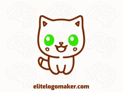 A refined, childish style illustration of a brown kitten, capturing a playful and cute essence in its design.