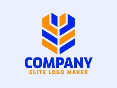 Create your logo in the shape of a building with a minimalist style with orange and dark blue colors.