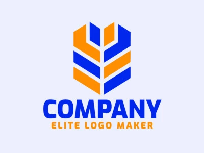 Crear su propio logotipo en forma de un edificio con un estilo minimalista y colores naranja y azul oscuro.