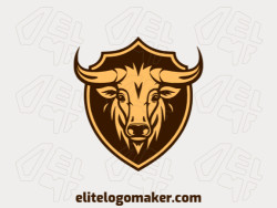 Creative logo in the shape of a bull with a memorable design and emblem style, the colors used were dark yellow and dark brown.