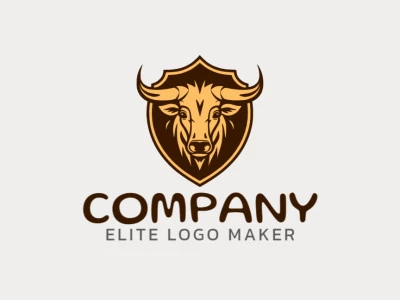 Logotipo creativo en forma de un toro con un diseño memorable y un estilo emblema, los colores utilizados son amarillo oscuro y marrón oscuro.