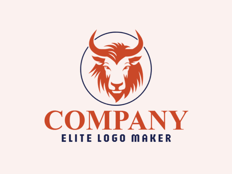 Um logotipo profissional em forma de um touro com um estilo circular, as cores utilizadas foi laranja e azul escuro.
