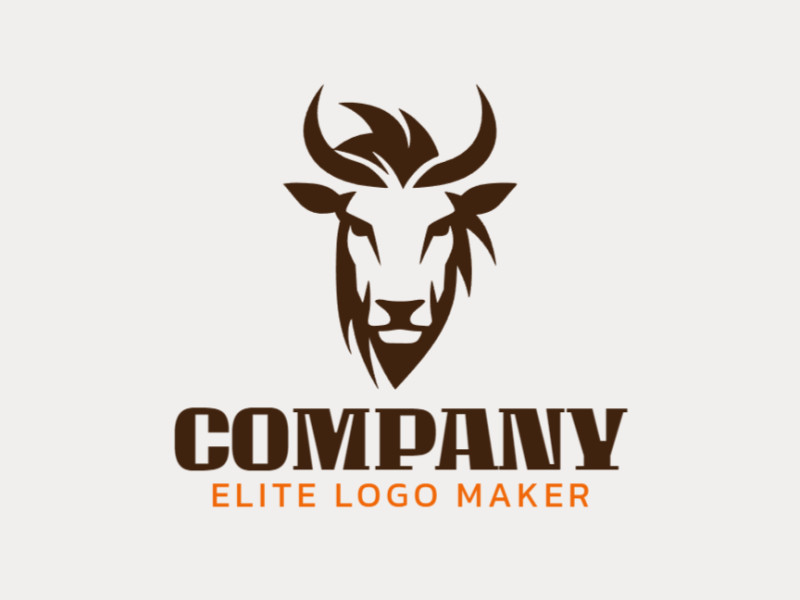 Um logotipo profissional em forma de uma cabeça de touro com um estilo minimalista, a cor utilizada foi marrom.