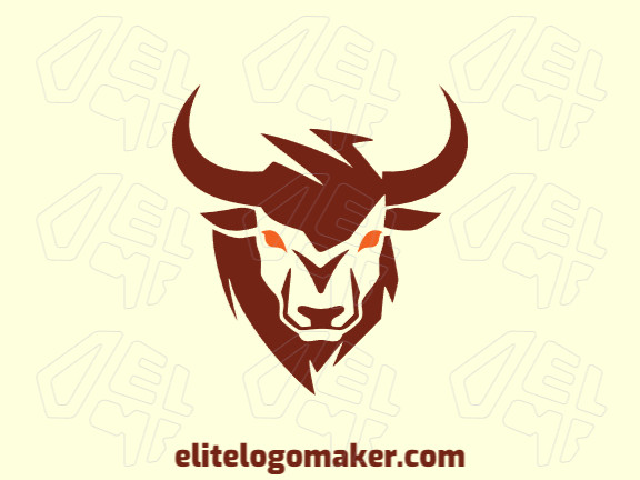 Creative logo in the shape of a bull head with a memorable design and abstract style, the colors used were brown and orange.