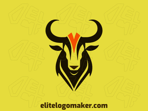 Um logotipo minimalista e elegante com a cabeça de um touro em laranja e preto marcantes, incorporando força e simplicidade.