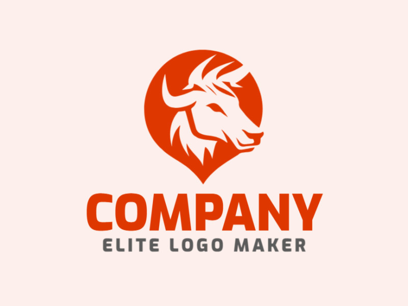 Um logotipo personalizável e profissional em forma de um touro combinado com um ícone de mapa, com um estilo pictórico, a cor utilizada foi laranja escuro.