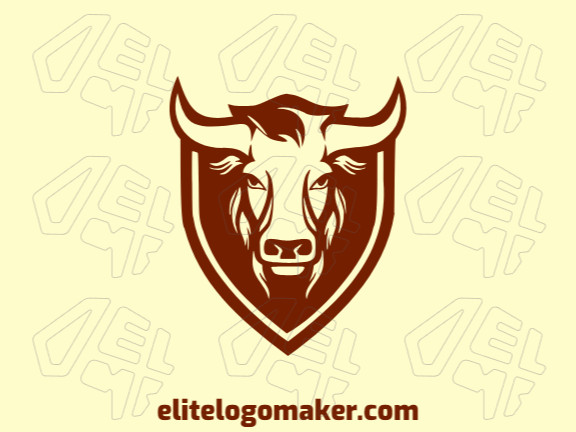 Um logotipo emblemático que apresenta um design poderoso de touro e escudo em marrom escuro, representando força e proteção.