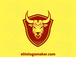 Abstract logo created with abstract shapes forming a bull combined with a shield with the color dark red.
