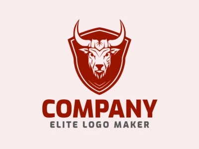 Abstract logo created with abstract shapes forming a bull combined with a shield with the color dark red.