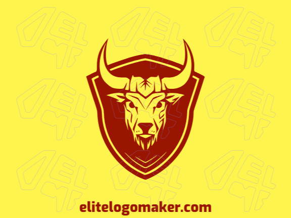 Logotipo abstrato criado com formas abstratas formando um touro combinado com um escudo com a cor vermelho escuro.