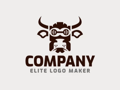 Customizable logo consisting of solid shapes and symmetry style forming a bull head with brown color.