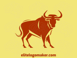 Vector logo in the shape of a bull walking with mascot style and dark red color.