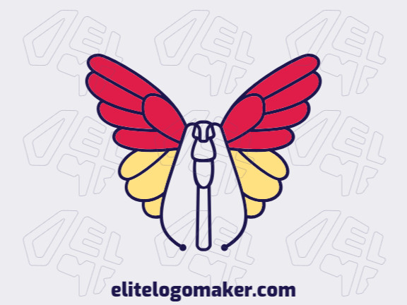 Create a vector logo for your company in the shape of a butterfly with a monoline style, the colors used were blue, red, and yellow.