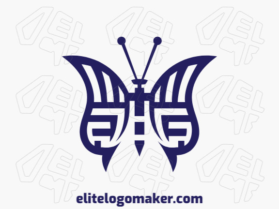 Logotipo vetorial com a forma de uma borboleta, com design abstrato e cor azul.