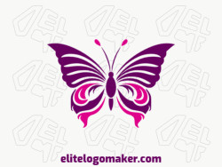 A stylish symmetric butterfly logo with a playful combination of purple and pink.
