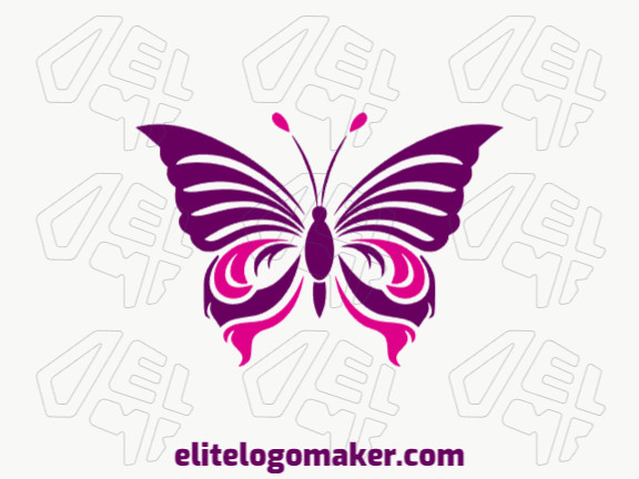 Um elegante logotipo de uma borboleta simétrica, com uma divertida combinação de roxo e rosa.