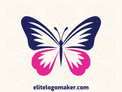 Customizable logo in the shape of a butterfly with an abstract style, the colors used were pink and dark blue.
