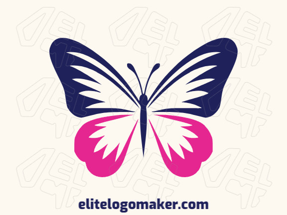 Logotipo customizável com a forma de uma borboleta com estilo abstrato, as cores utilizadas foi rosa e azul escuro.