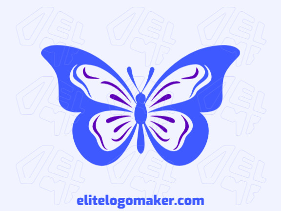 Logotipo vetorial com a forma de uma borboleta com design simétrico e com as cores azul e roxo.