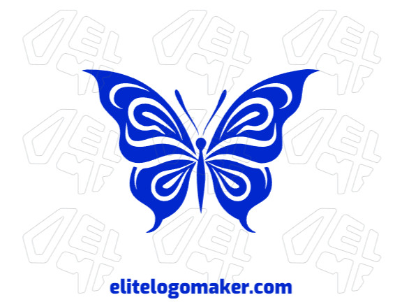 Logotipo customizável com a forma de uma borboleta composto por um estilo simétrico e cor azul escuro.