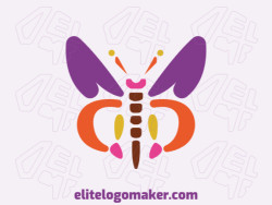 Simple logo design composed of abstract shapes forming a butterfly with purple, pink, orange, yellow, and brown colors.
