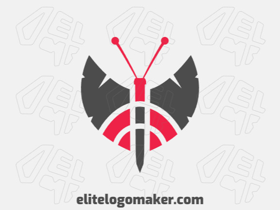 Crie um logotipo vetorial para sua empresa com a forma de uma borboleta combinado com dois machados com estilo simétrico, as cores utilizadas foi vermelho e preto.